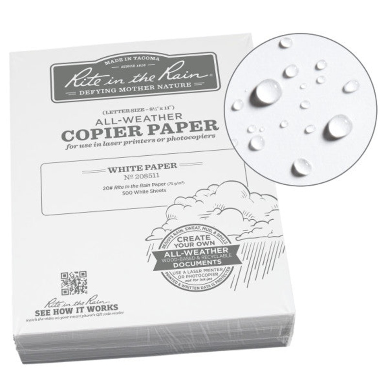 Rite-in-the-Rain – #208511 Copier Paper, 8.5 x 11, White, 500 Sheets