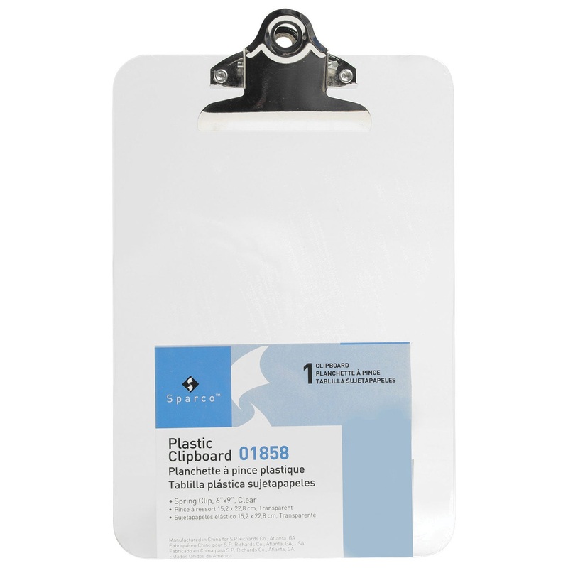 Clipboard, Clear Plastic, Sparco, 6 x 9