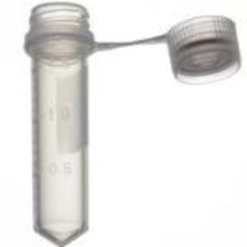 Microcentrifuge Tubes with Screw Caps, Sterile, 0.5 ml, Conical Bottom, Pkg/500