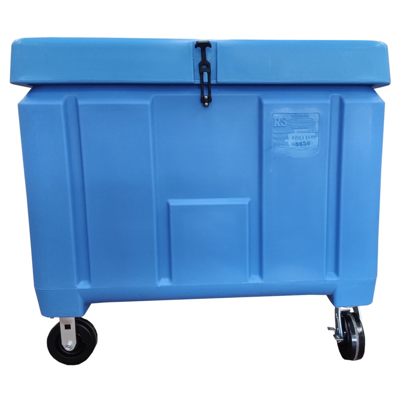 Dry Ice Bins|11 Cu. Ft. Blue Insulated Polyethylene Container w/ Hinged Lid and Casters|30 Cu. Ft. Blue Poly Box and Lid
