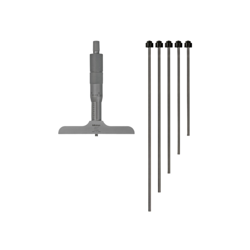 Mitutoyo Depth Micrometer, Interchangeable Rods 0-6, 4 Base 129-132