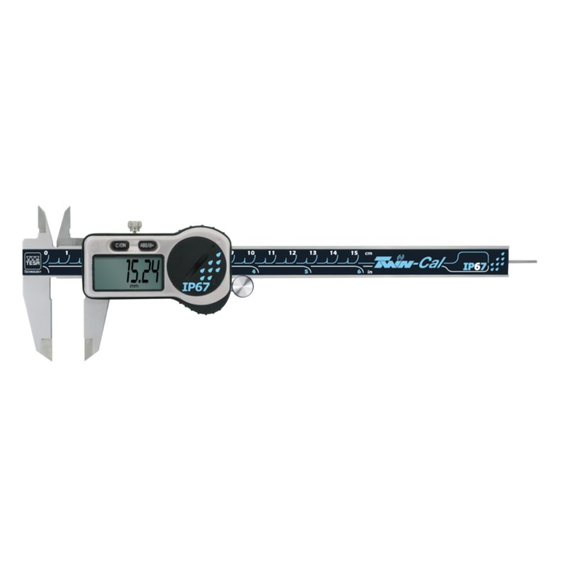 Tesa Twin-Cal Digital Caliper 0-150mm/0-6 IP67 (Round Depth Rod & Thumb Roller) 00530321