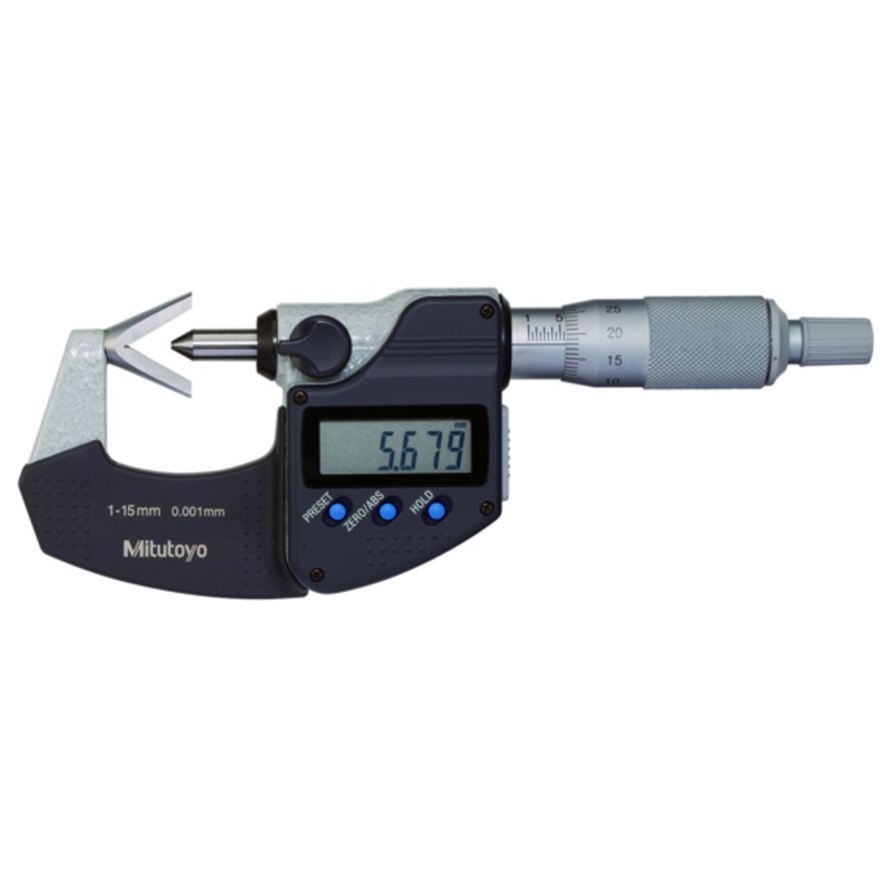 Mitutoyo Digital 3 Flute V-Anvil Micrometer 1.27-15.24mm/0,05-0,6, with Groove 314-351-30