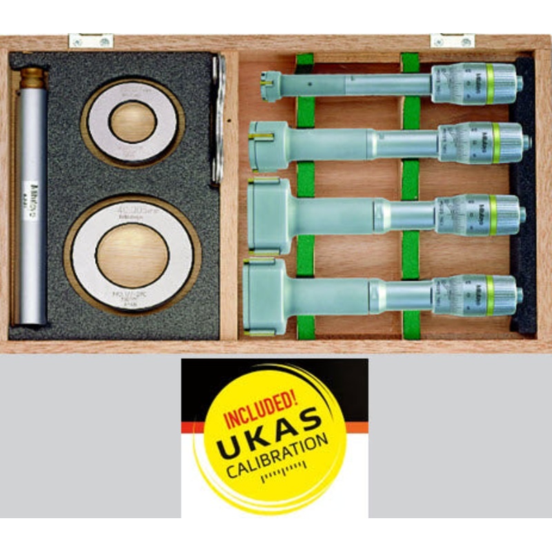 Mitutoyo 3-Point Internal Micrometer Holtest Set 20-50mm (4 pcs.) 368-913 with free UKAS Certificate
