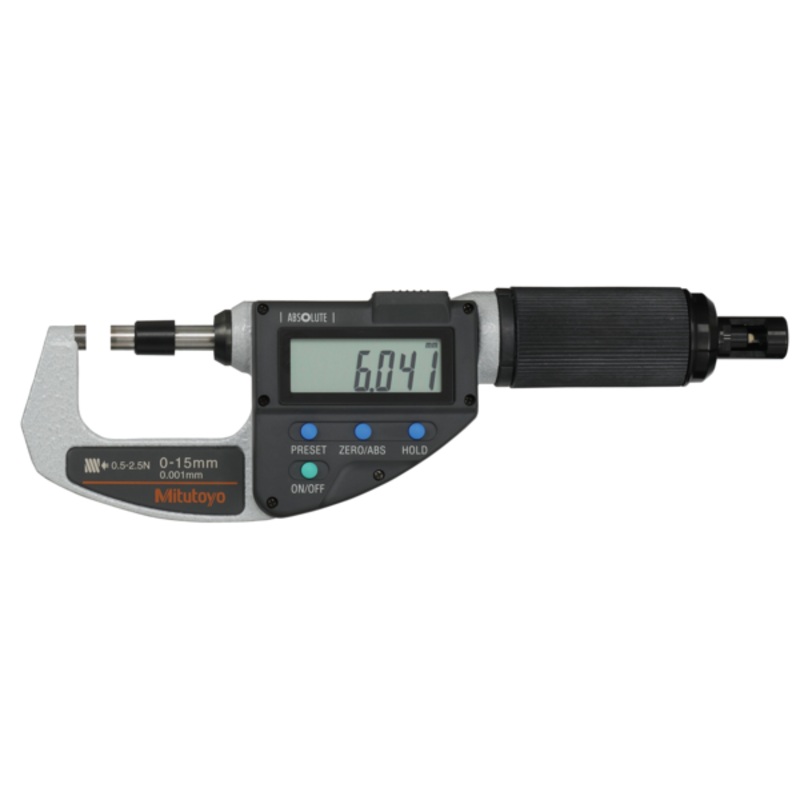 Mitutoyo Absolute Digital Micrometer, Adjust. Force 0-15mm, 0,5-2,5N 227-201-20