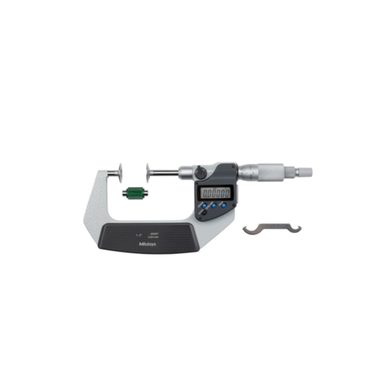 Mitutoyo Digital Disc Micrometer Inch/Metric, 1-2, Non-Rotating Spindle, Disk=20mm 369-351-30 Flat Anvils no Central Recess