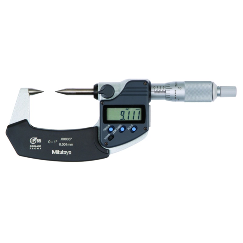 Mitutoyo Digital Point Micrometer IP65 Inch/Metric, 0-25mm/ 0-1, 30 Tip 342-361-30