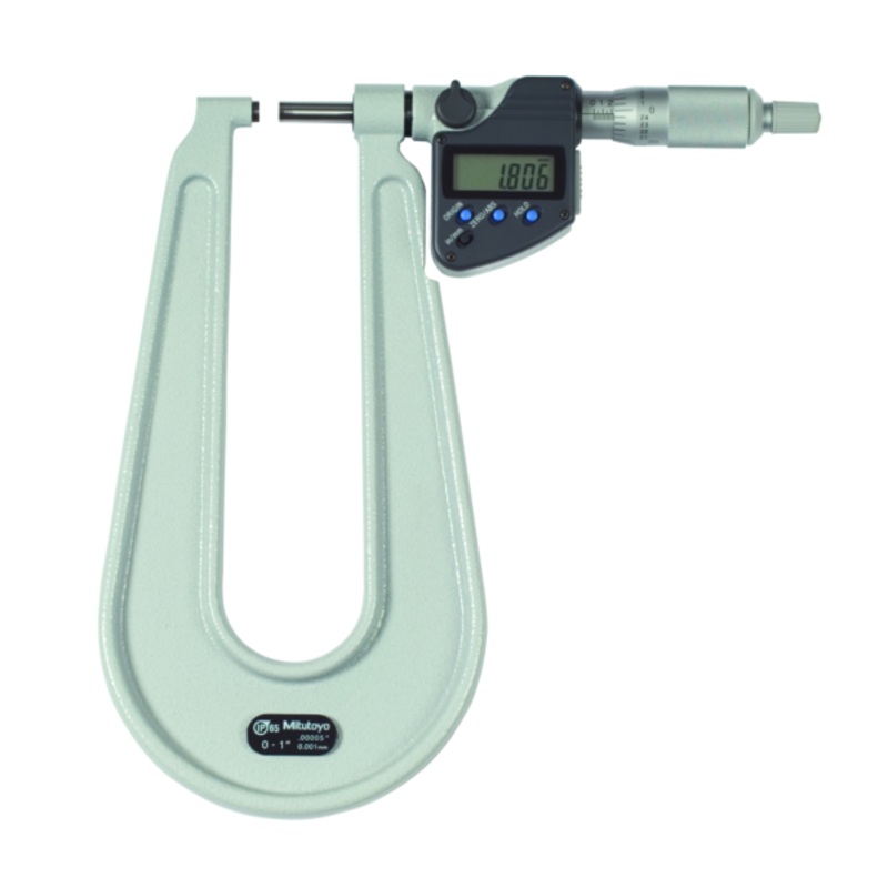 Mitutoyo Digital Sheet Metal Micrometer IP65 Inch/Metric, 0-25mm/0-1, Flat Anvil/Spindle 389-351-30