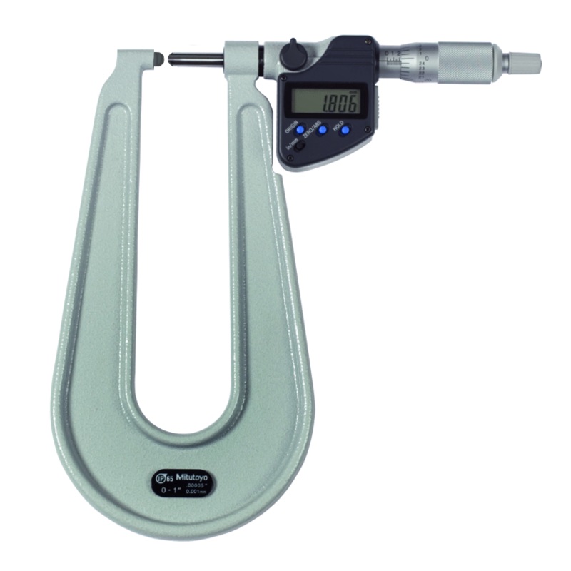 Mitutoyo Digital Sheet Metal Micrometer IP65 Inch/Metric, 0-1, Spherical Anvil/Spindle 389-371-30