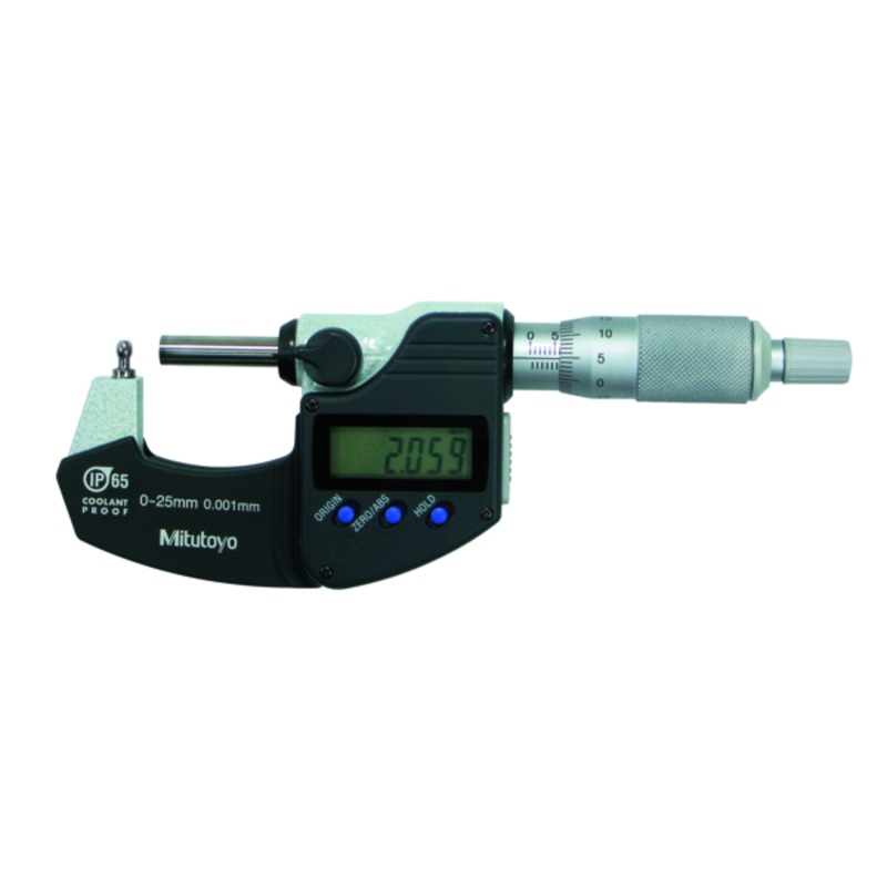 Mitutoyo Digital Tube Micrometer, IP65, Inch/Met. Spherical Anvil Flat Spindle, 0-25mm/ 0-1 395-362-30