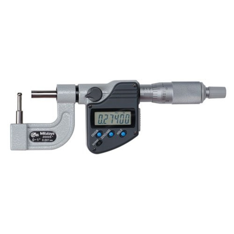 Mitutoyo Digital Tube Micrometer, IP65, Inch/Met. Spherical Anvil Flat Spindle, 0-25mm/0-1 395-363-30