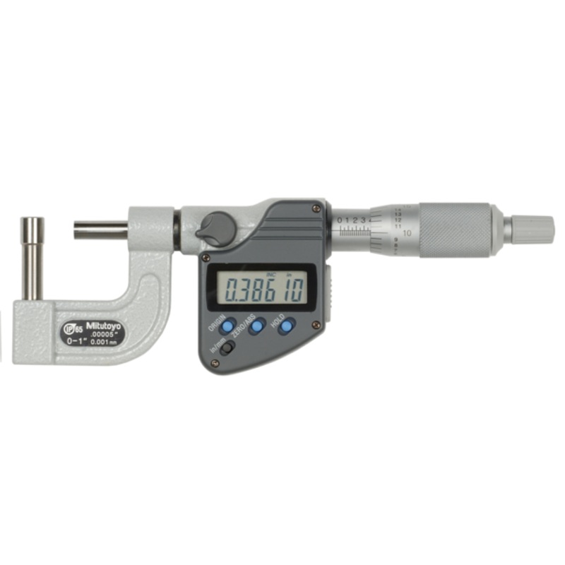 Mitutoyo Digital Tube Micrometer, IP65, Inch/Met. Spherical Anvil Flat Spindle, 0-25mm/0-1 395-364-30