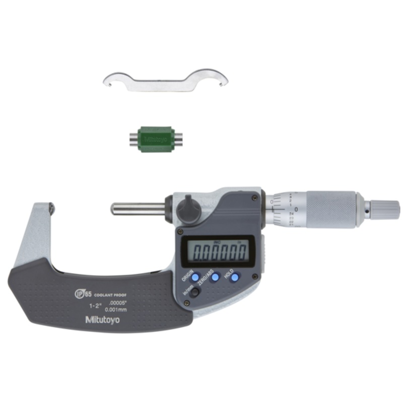 Mitutoyo Digital Tube Micrometer. Spherical. Anvil/Spindle Inch/Metric, 25-50mm/1-2, IP65 395-372-30