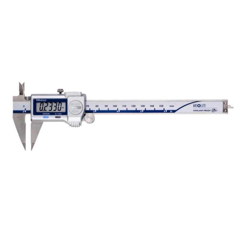Mitutoyo Digital ABS Point Caliper (Fine Type) Inch/Metric, 0-150mm/0-6, IP67, Thumb Roller 573-721-20
