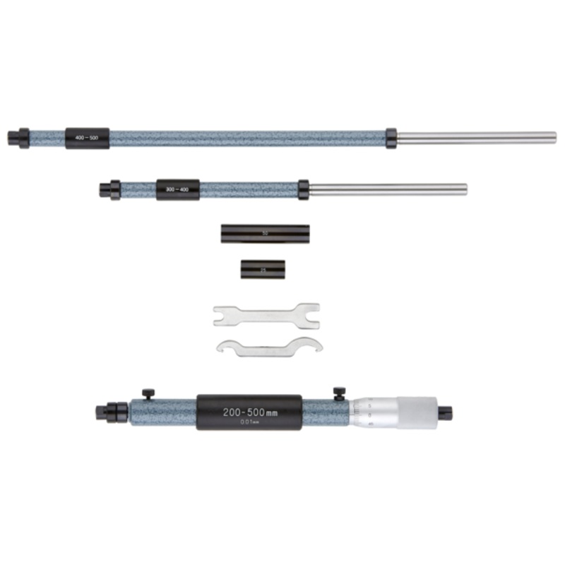 Mitutoyo Inside Micrometer, Interchangeable Rods 200-500mm, with 3 Rods, Hardened Face 141-117