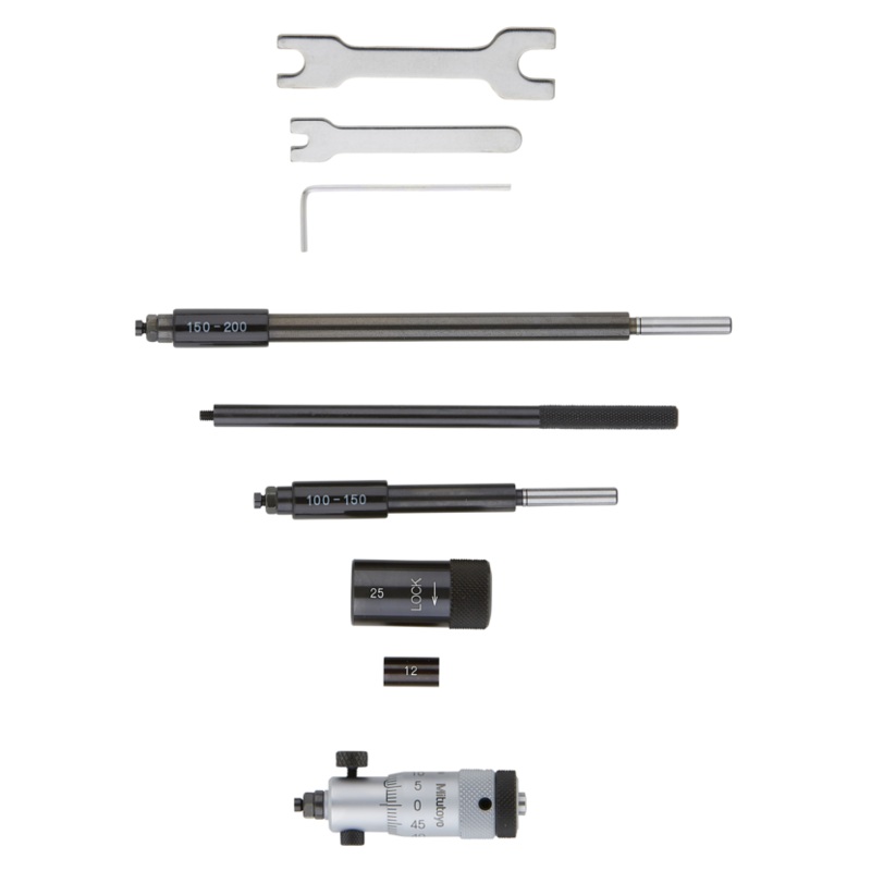 Mitutoyo Inside Micrometer, Interchangeable Rods 50-200mm, with 3 Rods, Hardened Face 141-205