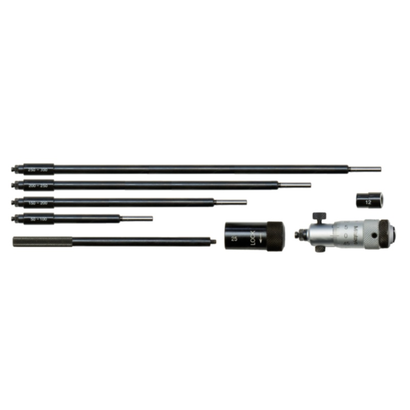 Mitutoyo Inside Micrometer, Interchangeable Rods 50-300mm, with 5 Rods, Hardened Face 141-206