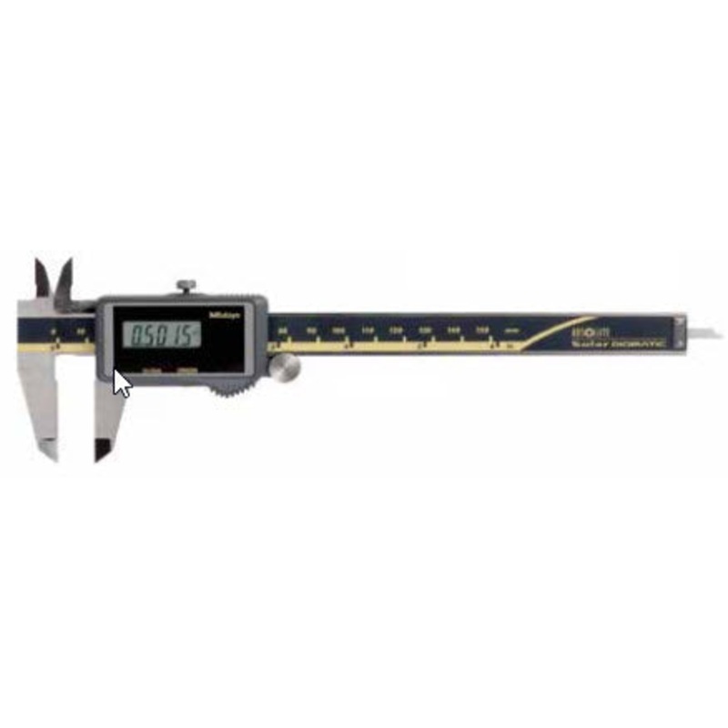 Mitutoyo Digital Solar Caliper, 0-150mm/0-6 No Output, Square Depth Rod & Thumb Roller 500-474