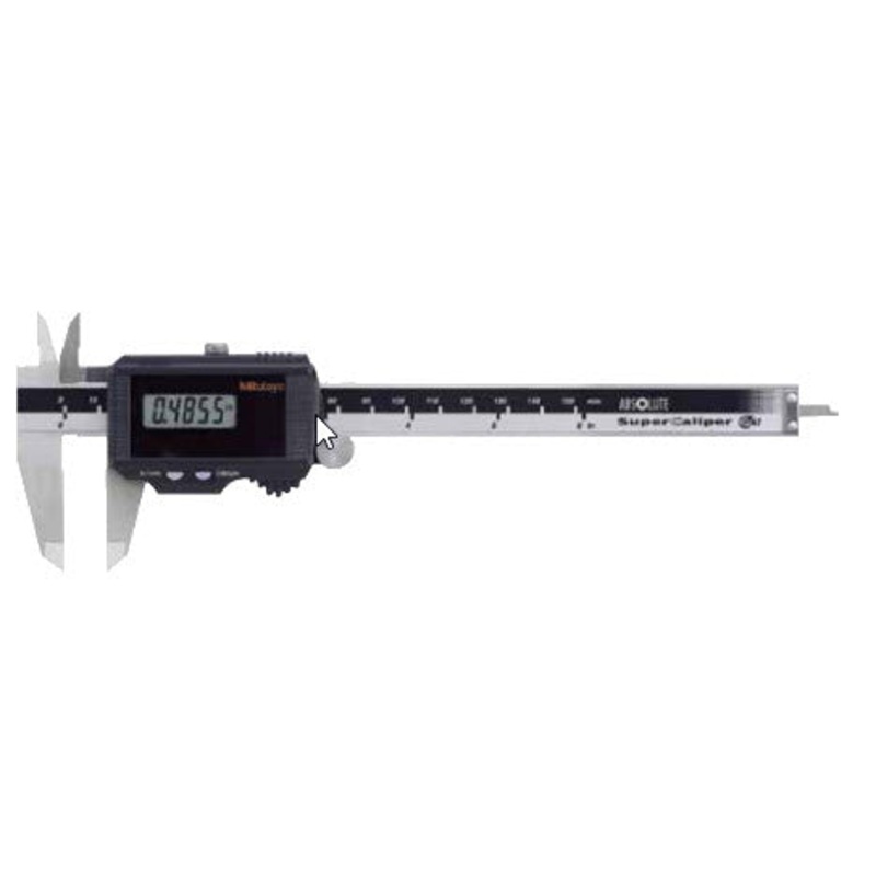 Mitutoyo Digital Solar Caliper, 0-150mm x .01mm No Output, Square Depth Rod & Thumb Roller 500-774