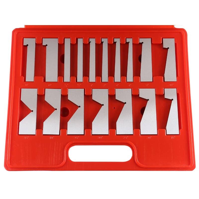 MHC 630-4275 17 Pc. Angle Block Set 1/4, 1/2, 1, 2, 3, 4,5, 10, 15, 20, 25, 30, 35, 40, 45 & 2 riser blocks.