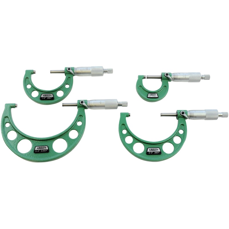 Insize Set of Insize Mechanical micrometers without heat shield, Range : 0-4 Graduation : .0001 Number of Micrometers : 4, Ratchet 3203-44