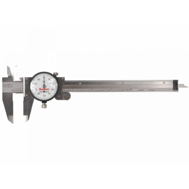 Starrett Dial Caliper 0-6 Measurement units inch Resolution	.001 Thumb roller Depth Rod Type Blade Range (in): .100