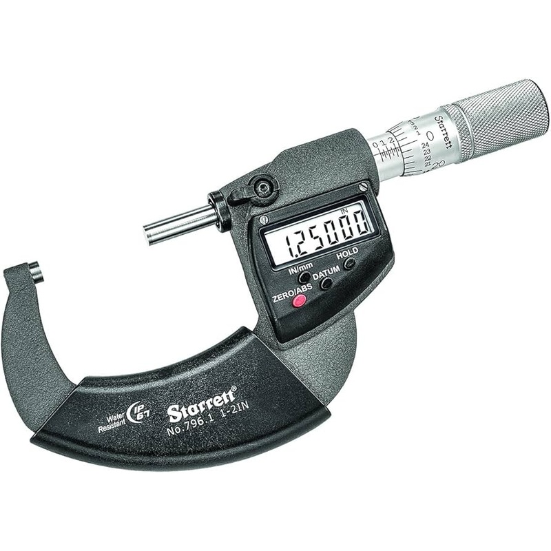 Starett Electronic Micrometers 796XFL-2 IP67 Protected With Output, Resolution .00005”/.001mm, 1-2/25-50mm