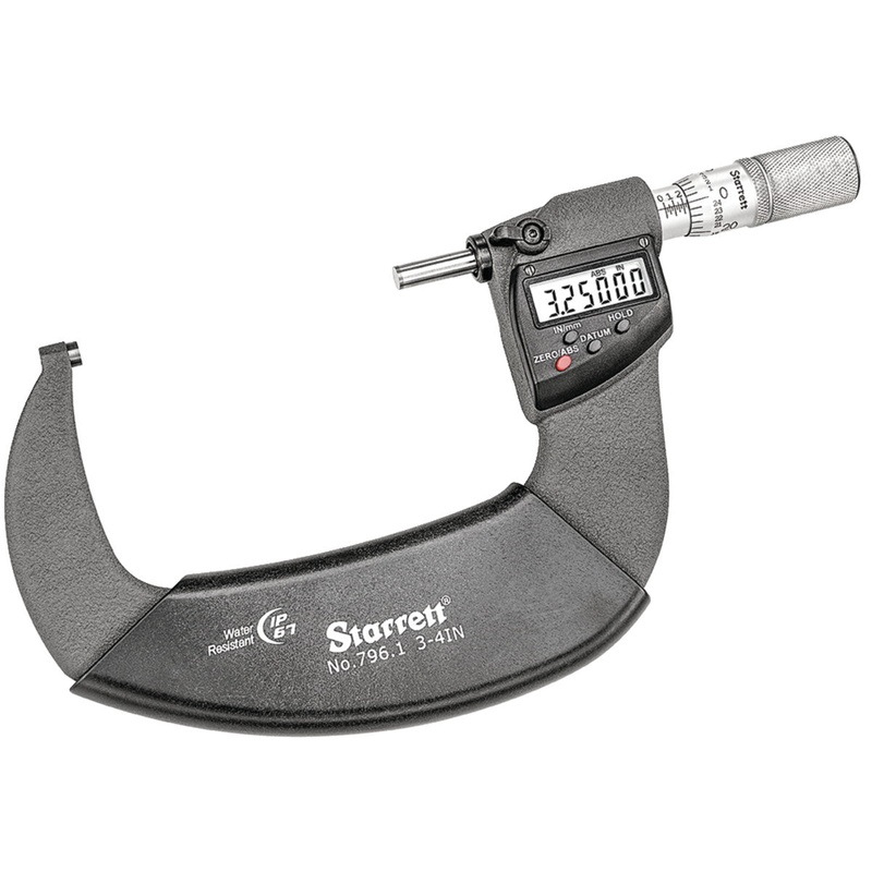 Starett Electronic Micrometers 796XFL-4 IP67 Protected With Output, Resolution .00005”/.001mm, 3-4/75-100mm
