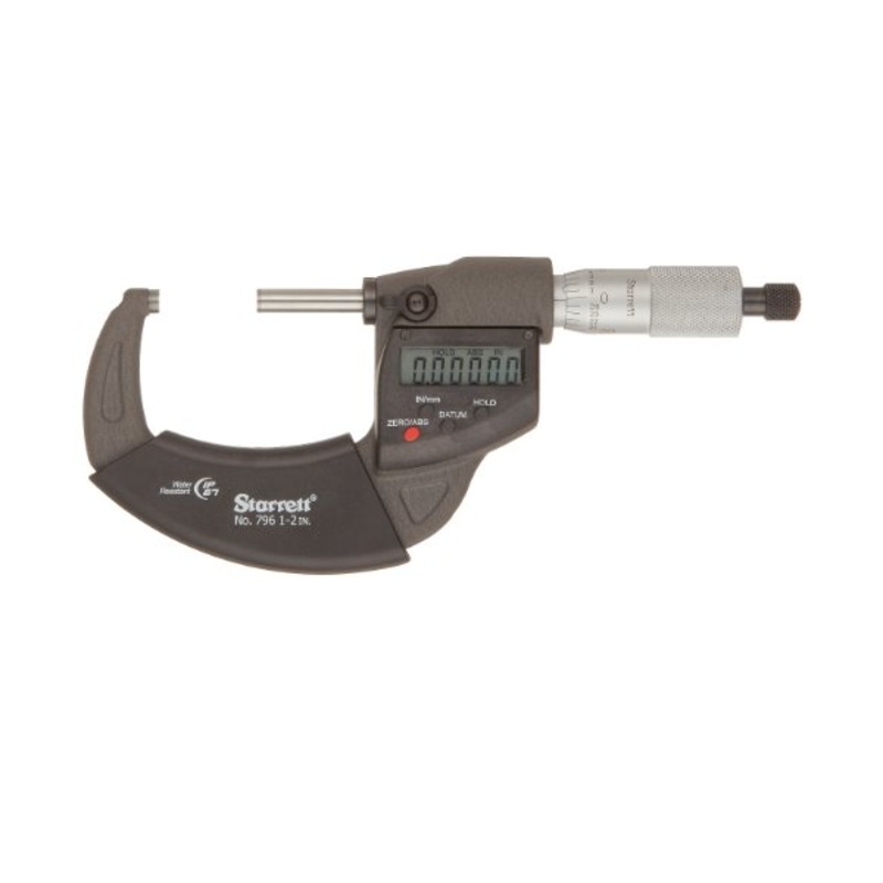 Starrett 796XRL-2 Electronic Digital Outside Micrometer, 1 to 2 in Measuring, Graduations 0.00005 in, LCD Display, Carbide Tip, Satin Chrome
