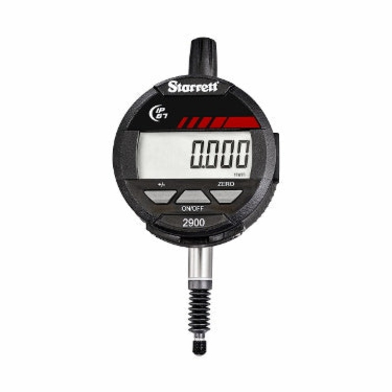 Starrett 2900-1M Electronic Indicator Digital Indicator, IP67 Protection, SPC Output, 12mm/.5 Range, .00005/0.001mm Res., 8mm Stem