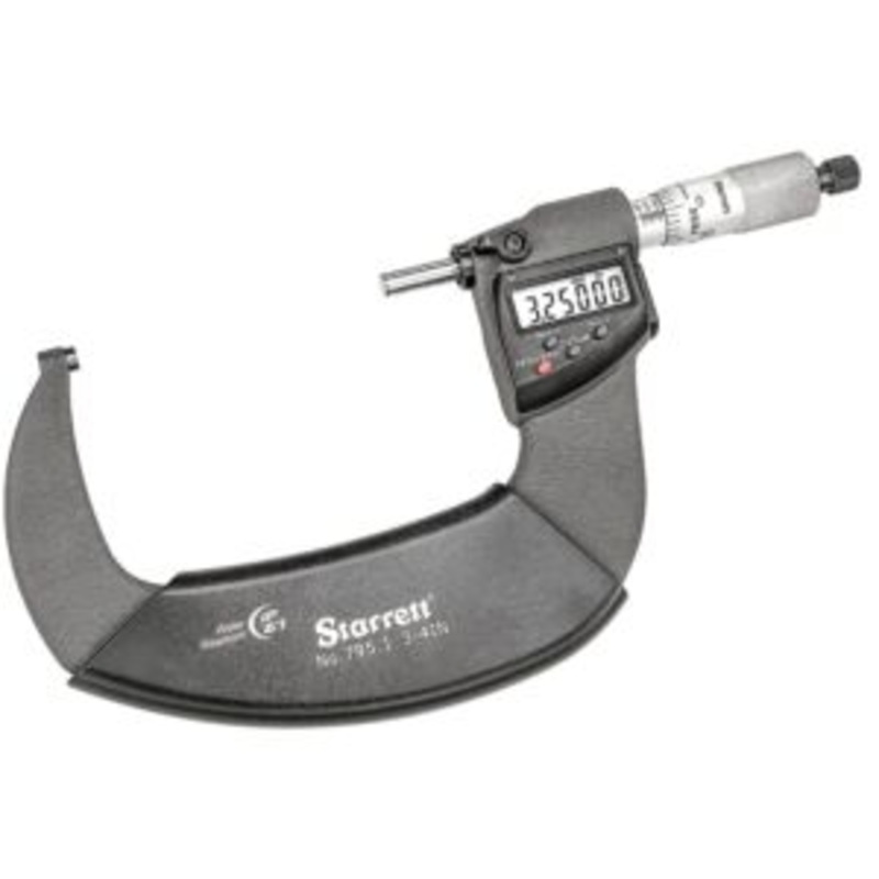 Starrett 796XRL-4 Electronic Digital Outside Micrometer, 3-4/75-100mm in Measuring, Graduations 0.00005 in, LCD Display, Carbide Tip, Satin Chrome