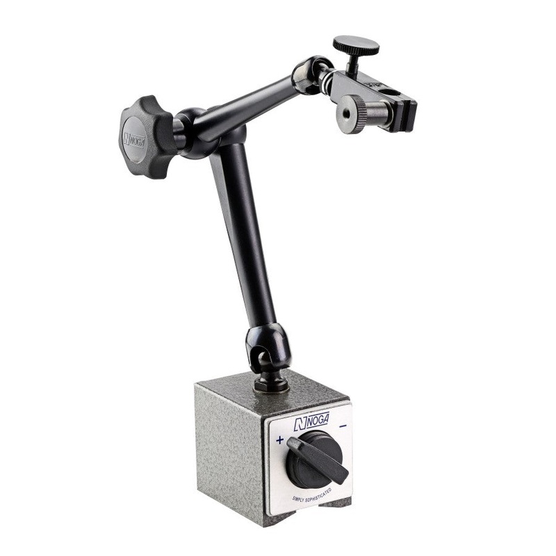 Noga DG1033 MAG BASE Type : On/Off Magnetic Base Fine Adjustment : At top Suits Indicator stem : 3/8 and Dovetail Mag Base size : 1.98 x 2.38 x 2.2