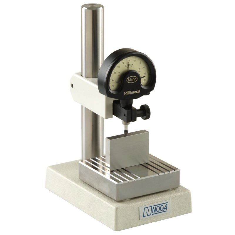 Noga SP6300 Noga Comparator stand SP6300 Description : Noga Comparator Stand Total Height : 205mm Plate : Serated Anvil Plate Size : 79mm x 79mm Column : 25mm Maximum measuring height : 120mm Cross arm : 74mm Fine Adjustment : Yes