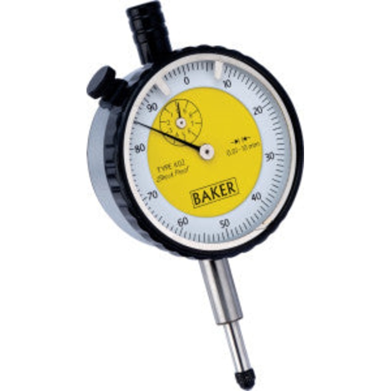 Baker (Mercer Style) Plunger indicator K02, Range 10mm, Graduation .01mm, Reading 0-100