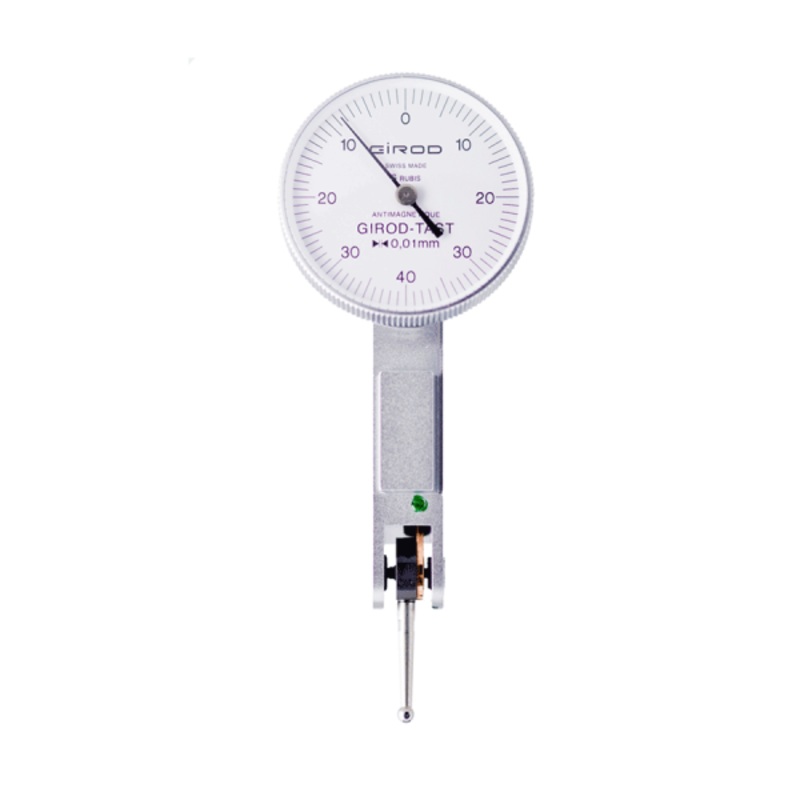 Girod Horizontal Indicator GT1252, Graduation: .01mm , Range: 0.8mm, Reading: 0-40-0, Face 27.4mm, Stylus 12mm, DIN 2270, Each indicator is delivered in a box with 1 key-stylus and 1 dovetail 8mm.