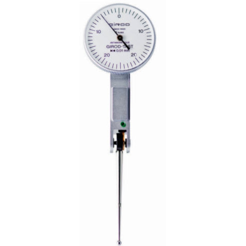 Girod Horizontal Indicator Long stylus GT 1254, Graduation: .01mm, Range: 0.5mm, Reading: 0-25-0, Face 27.4mm, Stylus 36mm, DIN 2270