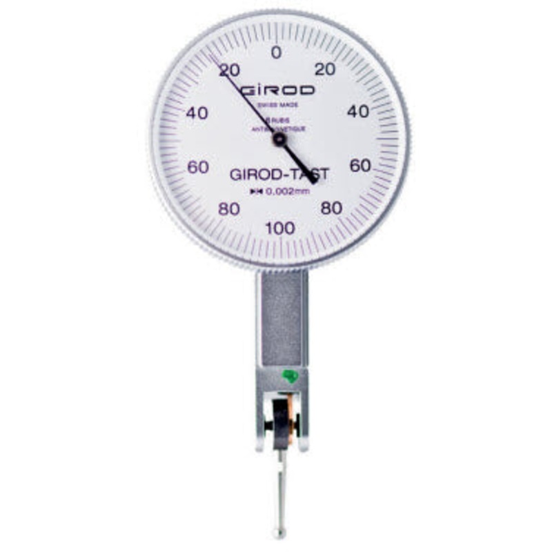 Girod Indicator GT1453, Graduation: .002mm, Range: 0.2mm Reading: 0-100-0, Face 37mm, Stylus 12mm, DIN 2270