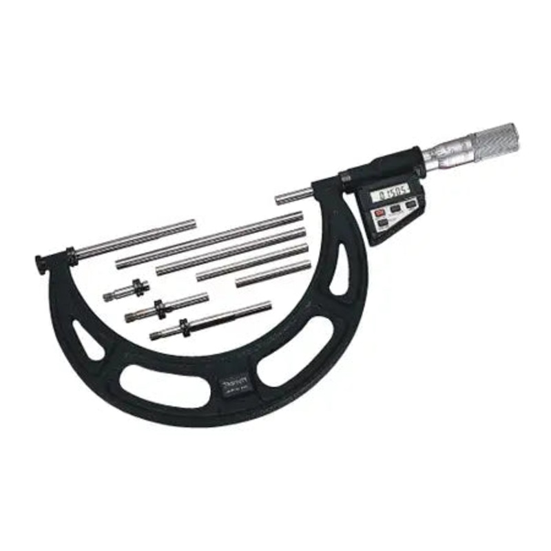Starrett 714CFLZ LCD Interchangeable Anvil Micrometer, Friction Thimble, Lock Nut, 9-12 Range, 0.0001 Graduation, -0.00025 Accuracy