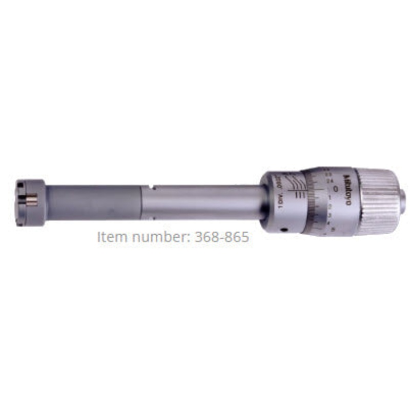 Mitutoyo 3 Point Micrometer 368-865 Accuracy: 0.00015 Depth: 3.15 Graduation: 0.0002 Measuring Anvils:Hardened alloy steel Measuring gap to bottom of bore: .087/2.2mm Range: 0.65-0.80