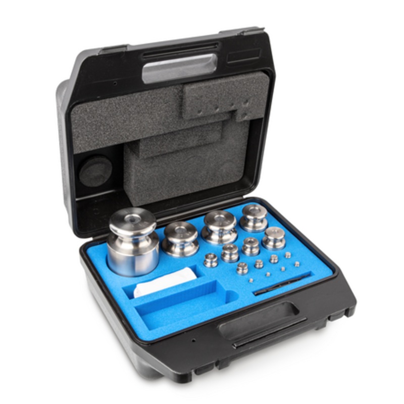 Kern 344-084-600, Kern M1 Sets 1g-5Kg in a plastic case Cylindrical shape, polished stainless steel Dust-brush, tweezers and gloves to handle the weights. DKD Certificate of Calibration Included