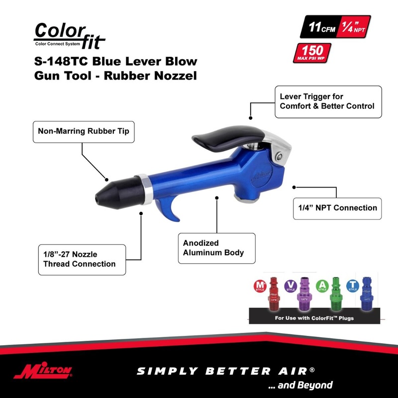 COLORFIT by Milton S-148TC 1/4 NPT Lever Blow Gun Tool – Rubber Tip Nozzle, Blue