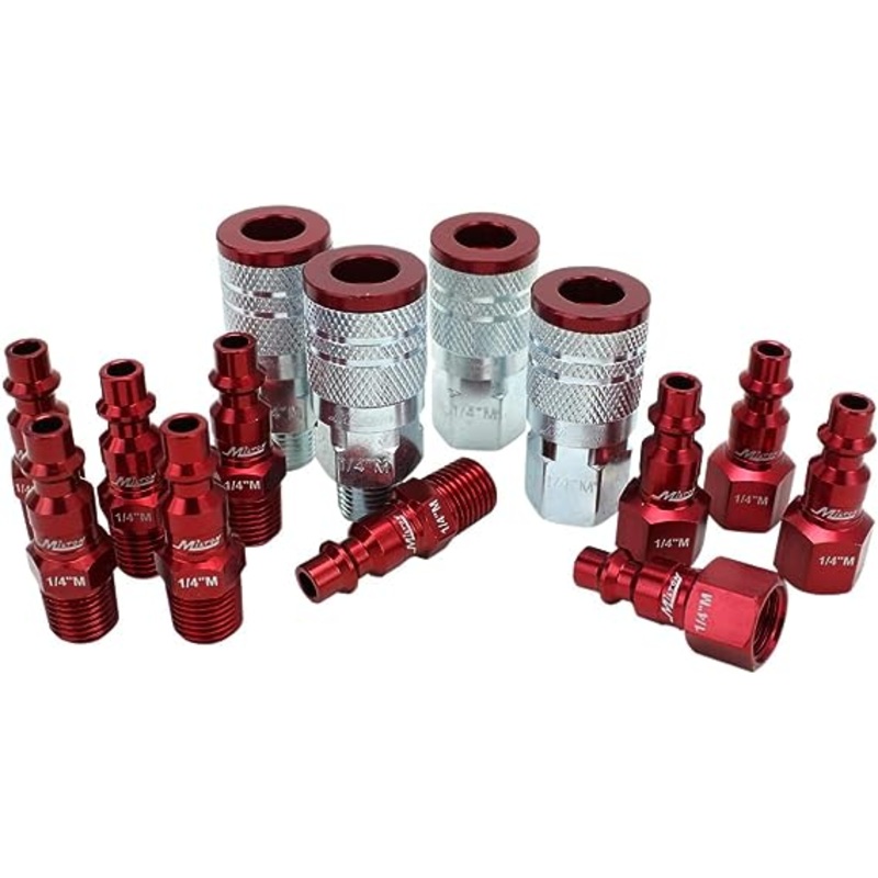 Milton COLORFIT Coupler & Plug Kit – (M-STYLE , Red) – 1/4 NPT (14-Piece)