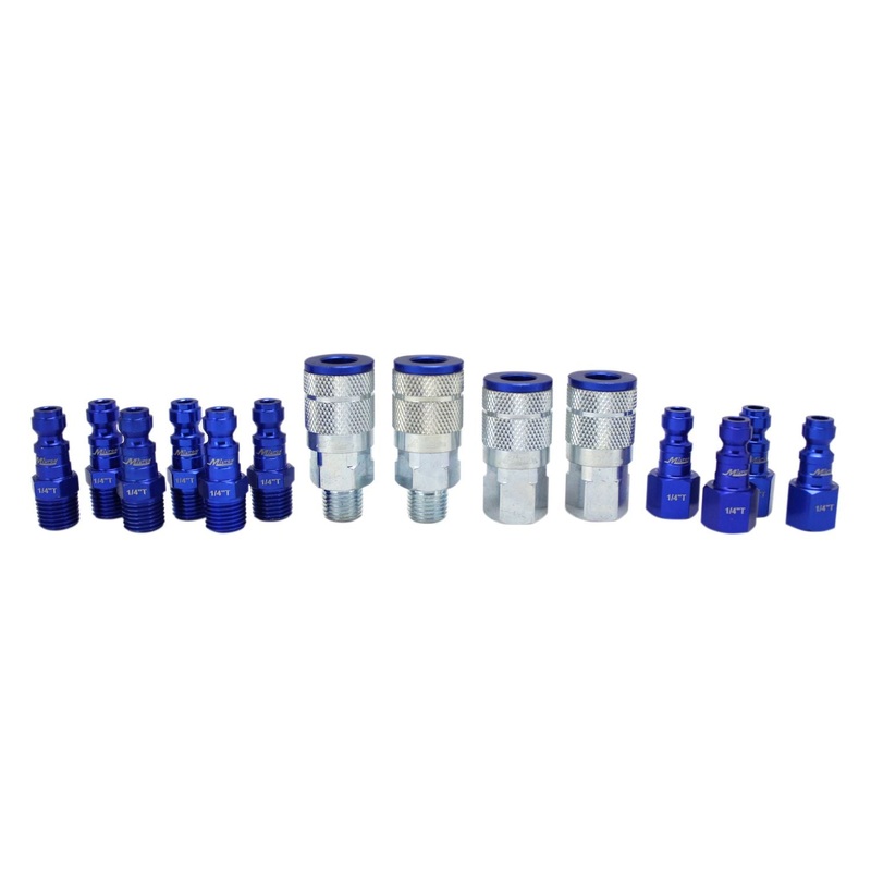 Milton COLORFIT Coupler & Plug Kit – (T-Style, Blue) – 1/4 NPT (14-Piece)