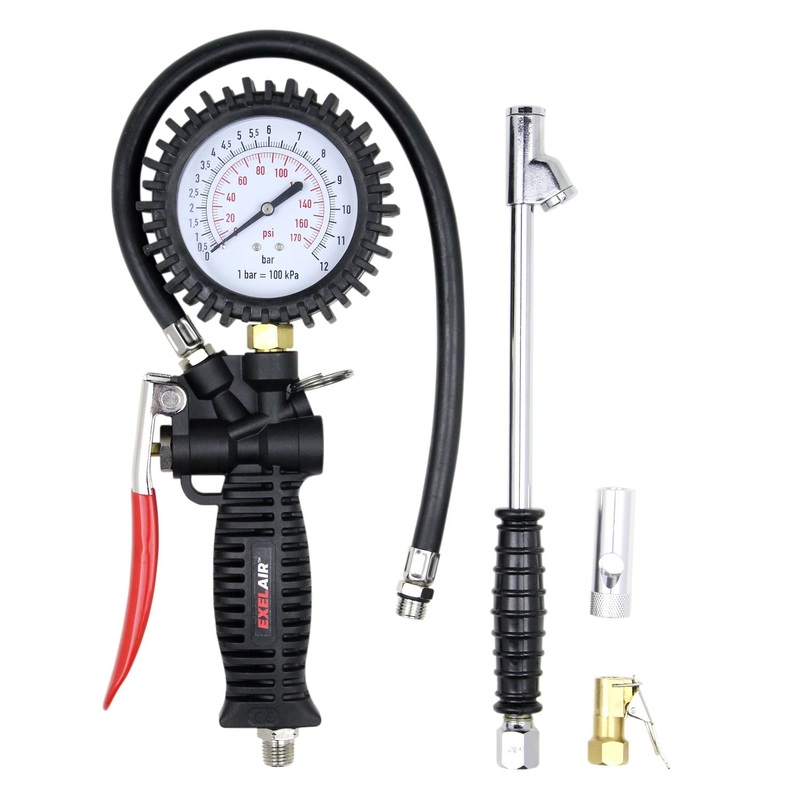 Milton EXELAIR 3-in-1 Pro Analog Pistol Grip Tire Inflator/Deflator Gauge Kit, 16 Hose, Easy-Clip Chuck, Dual Foot Chuck, and Bonus Venturi Tip, 175 PSI