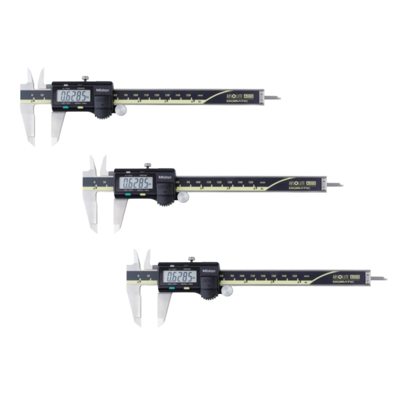 Trio Pack – Mitutoyo ABSOLUTE AOS Digital Caliper, 0-150mm(0-6), No Output,(Square Depth Rod & Thumb Roller) 500-196-30