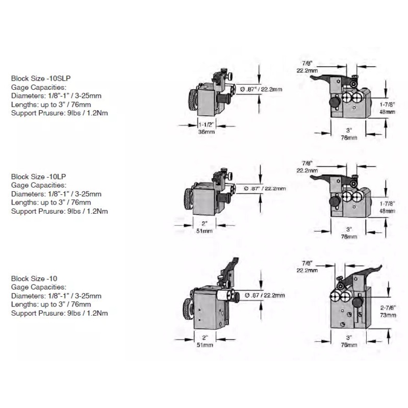 Universal Punch G1-10P Model Part Diameters: 1/8 – 1 (3mm to 25mm) Part Lengths: up to 4 (102mm) 3/32 (1mm) Capacity with Zero Style Rollers, Accuracy .002mm/.00008