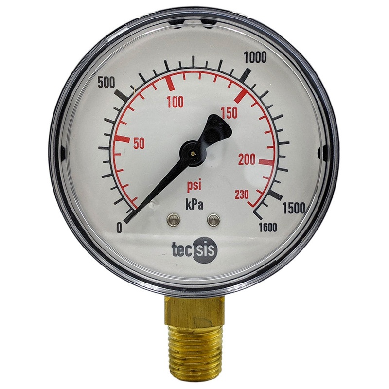 P1430 63mm Bottom-Entry Pressure Gauge: Brass Internals, 1/4 BSPT