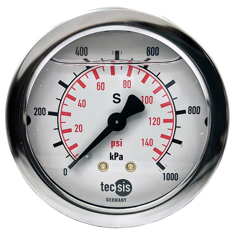P1453 63mm Rear-Entry Pressure Gauge: Brass Internals, 1/4 BSPT or G1/4 BSPP