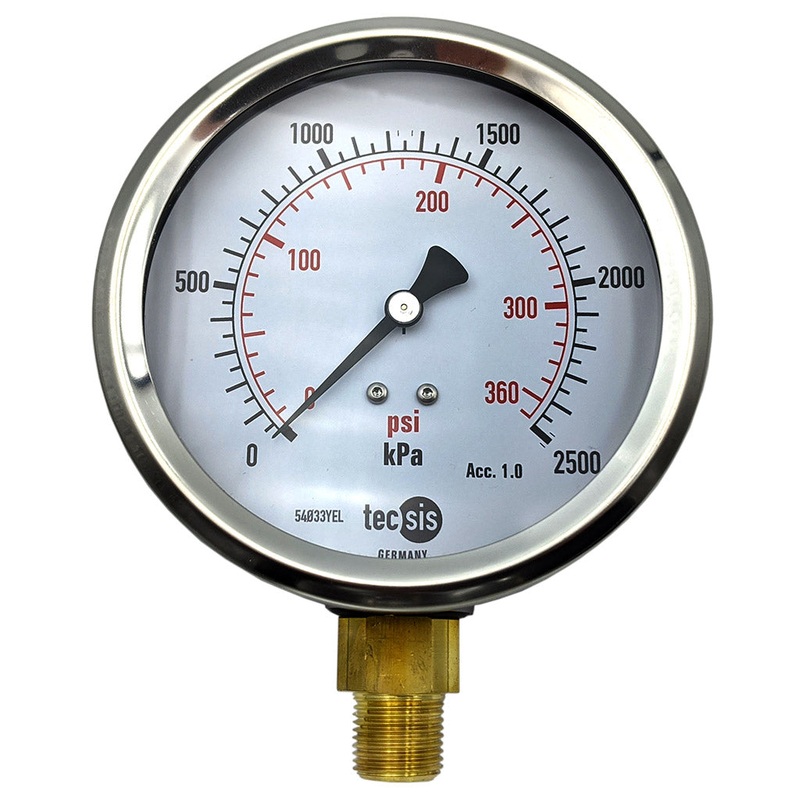 P1776 100mm Bottom-Entry Pressure Gauge: Brass Internals, 3/8 BSPT