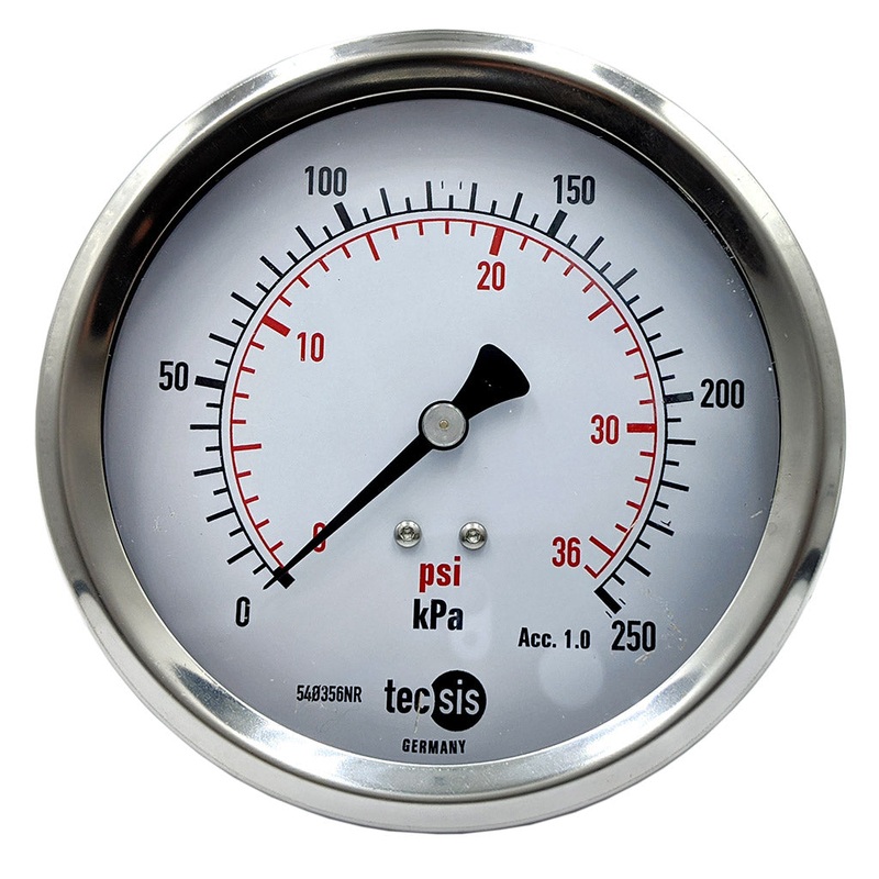 P1777 100mm Rear Entry Pressure Gauge: Brass Internals